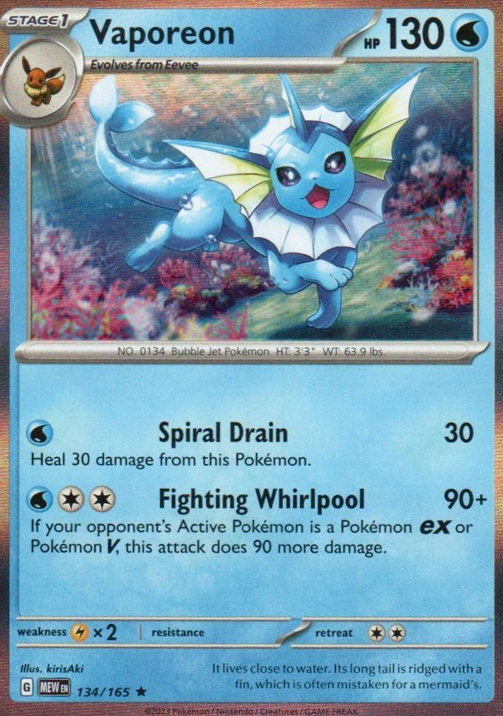 Vaporeon Rare SV: Scarlet & Violet 151 134/165 NM