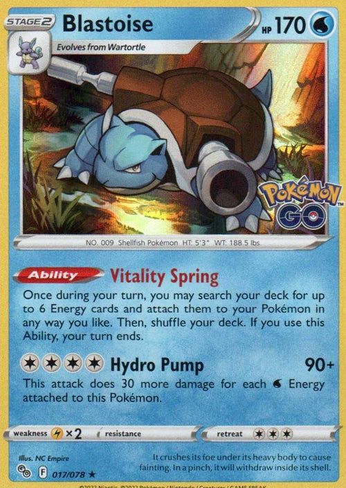 Blastoise Holo Rare Pokemon GO 017/078 NM
