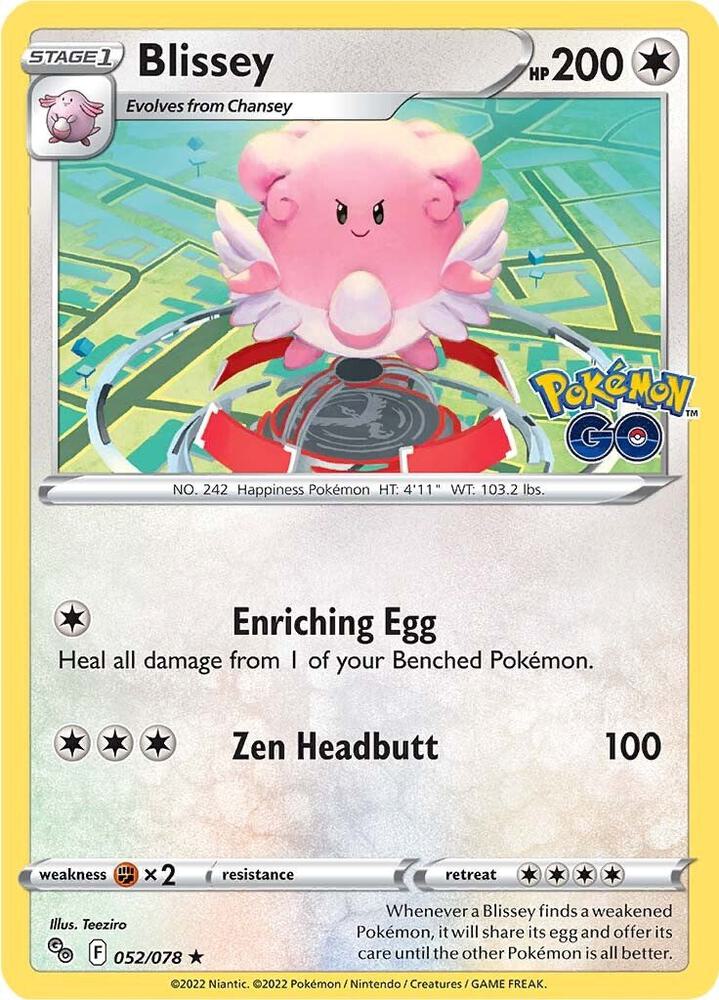 Blissey Holo Rare Pokemon GO 052/078 NM (Back)