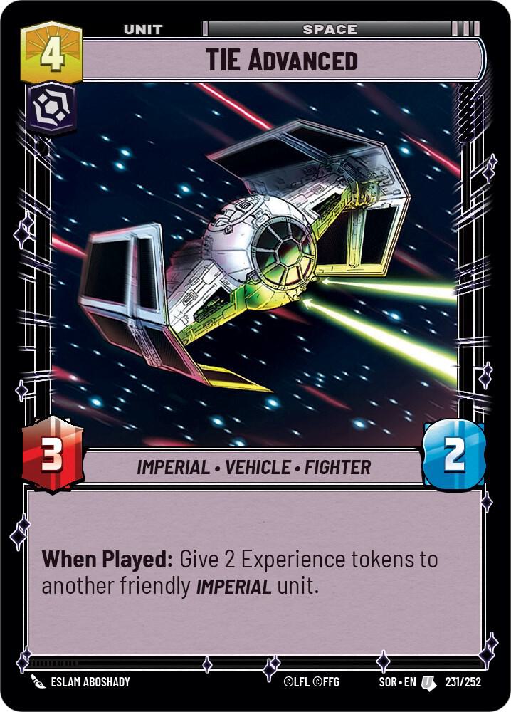 TIE Advanced Uncommon Spark of Rebellion 231/252 NM (Back)