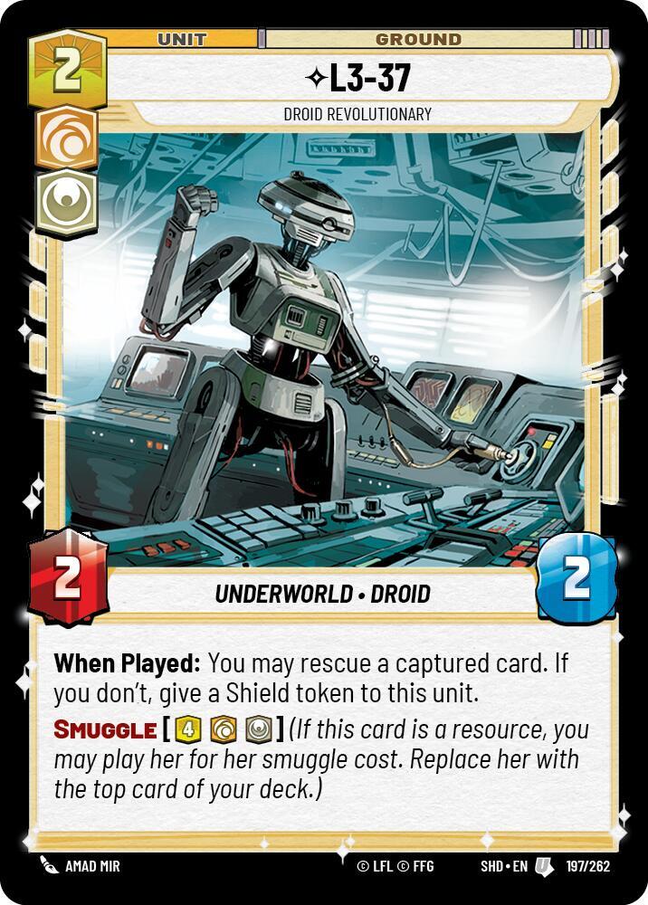 L3-37 - Droid Revolutionary Uncommon Shadows of the Galaxy 197/262 NM (Back)