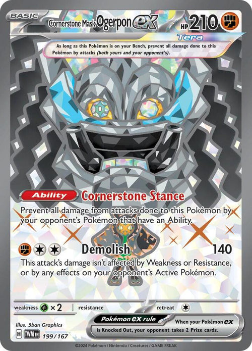 Cornerstone Mask Ogerpon ex Ultra Rare SV06: Twilight Masquerade 199/167 NM (Back)