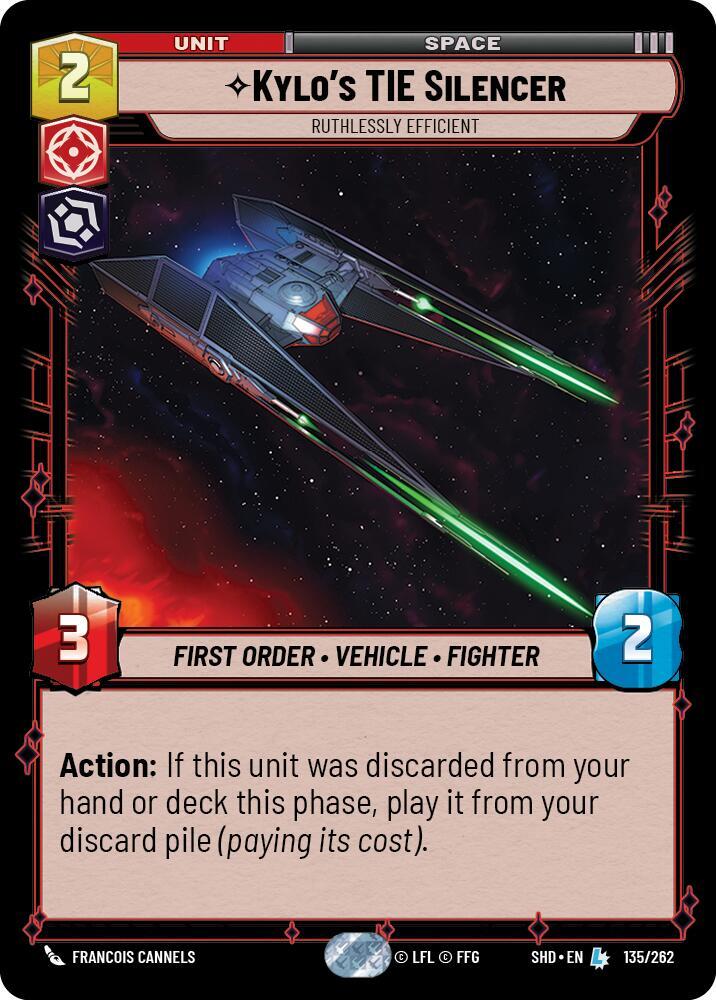 Kylo's TIE Silencer - Ruthlessly Efficient Legendary Shadows of the Galaxy 135/262 NM (Back)