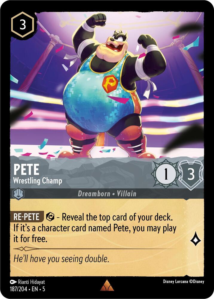 Pete - Wrestling Champ Rare Shimmering Skies 187/204 NM (Back)