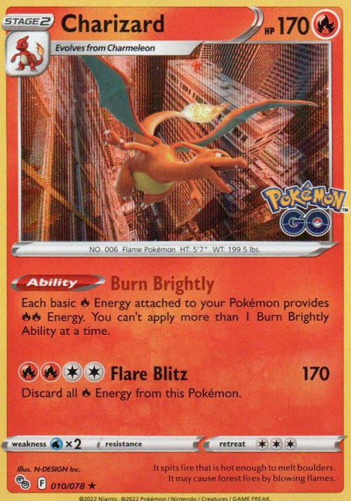 Charizard Holo Rare Pokemon GO 010/078 NM