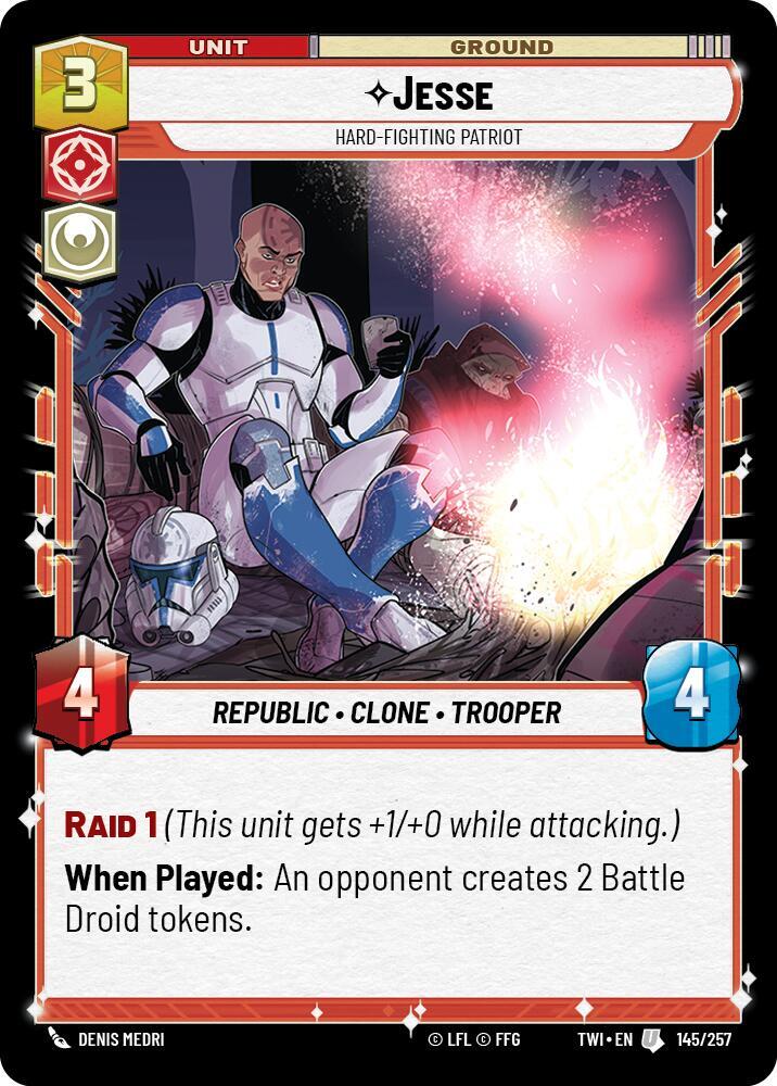 Jesse - Hard-Fighting Patriot Uncommon Twilight of the Republic 145/257 NM (Back)