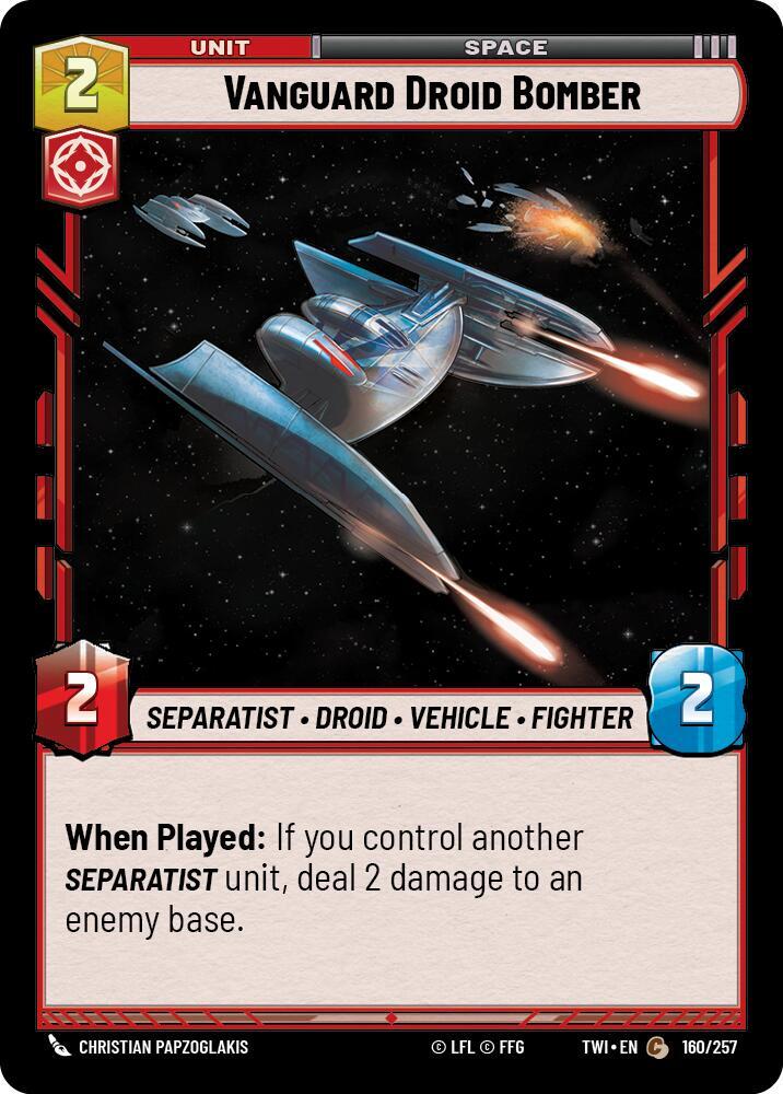 Vanguard Droid Bomber Common Twilight of the Republic 160/257 NM (Back)