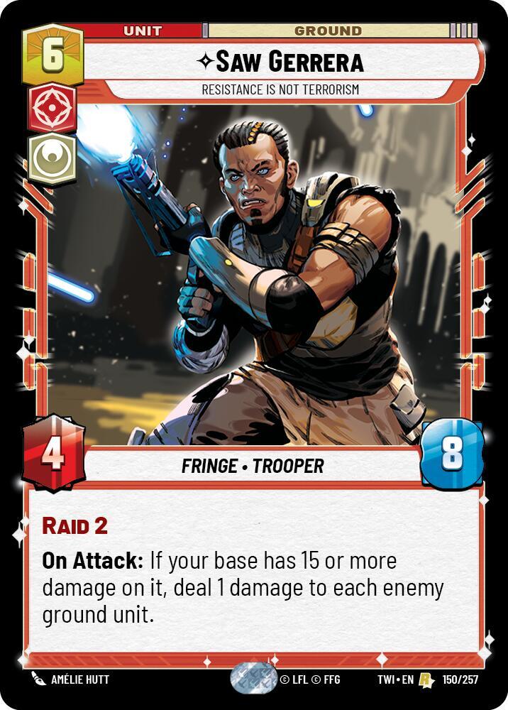 Saw Gerrera - Resistance is Not Terrorism Rare Twilight of the Republic 150/257 NM (Back)