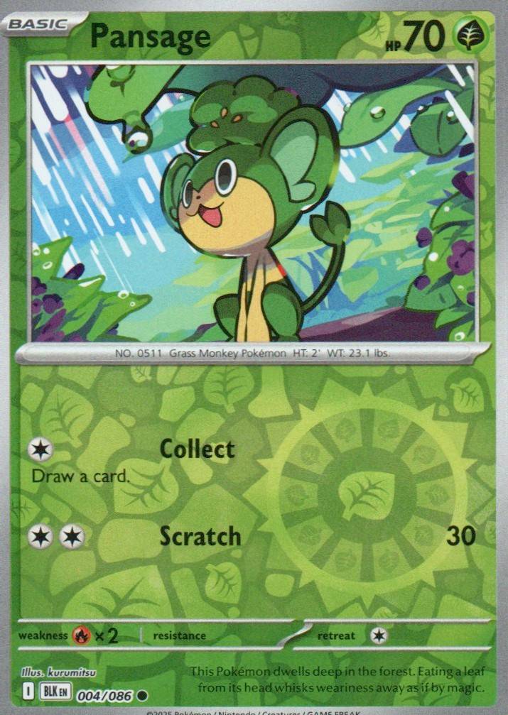 Pansage Common SV: Black Bolt 004/086 NM