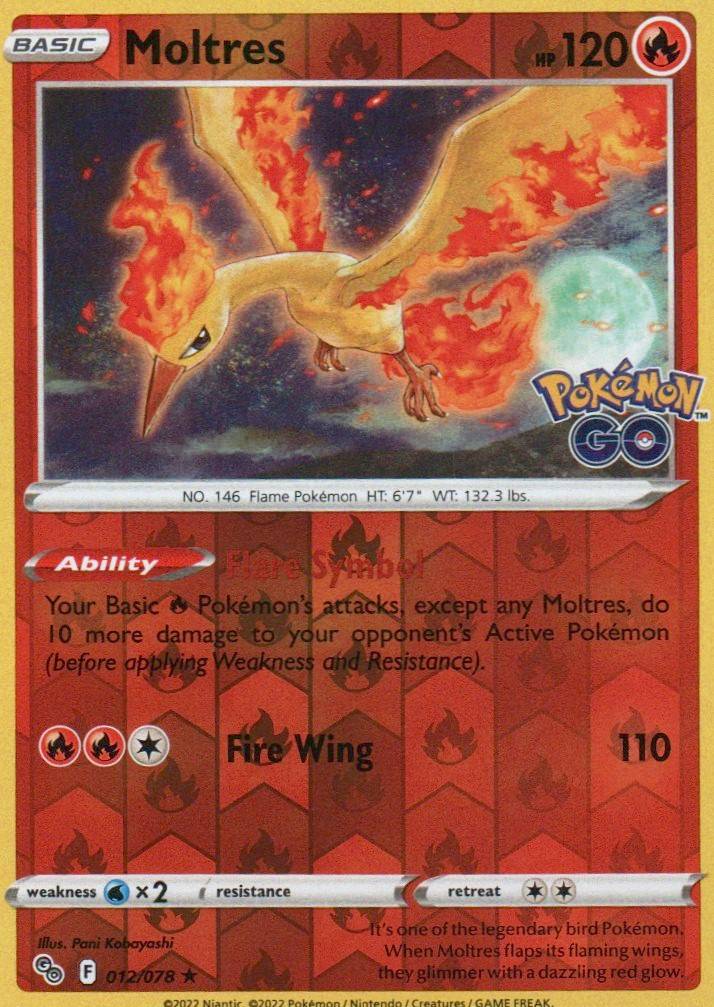 Moltres Holo Rare Pokemon GO 012/078 NM