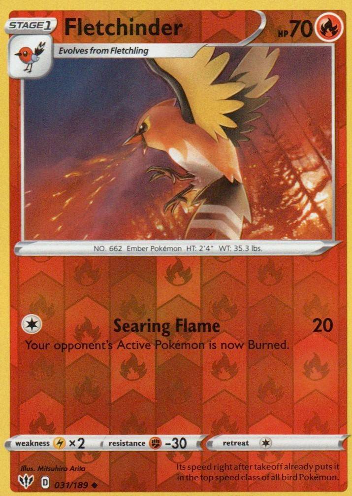 Fletchinder Uncommon SWSH03: Darkness Ablaze 031/189 NM