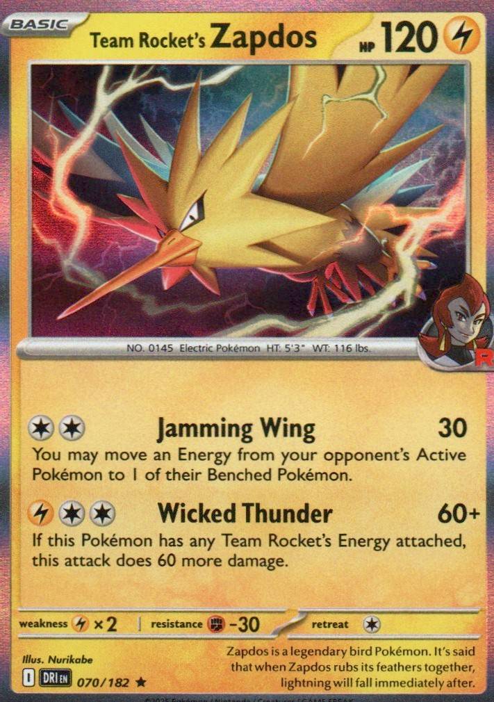 Team Rocket's Zapdos Rare SV10: Destined Rivals 070/182 NM