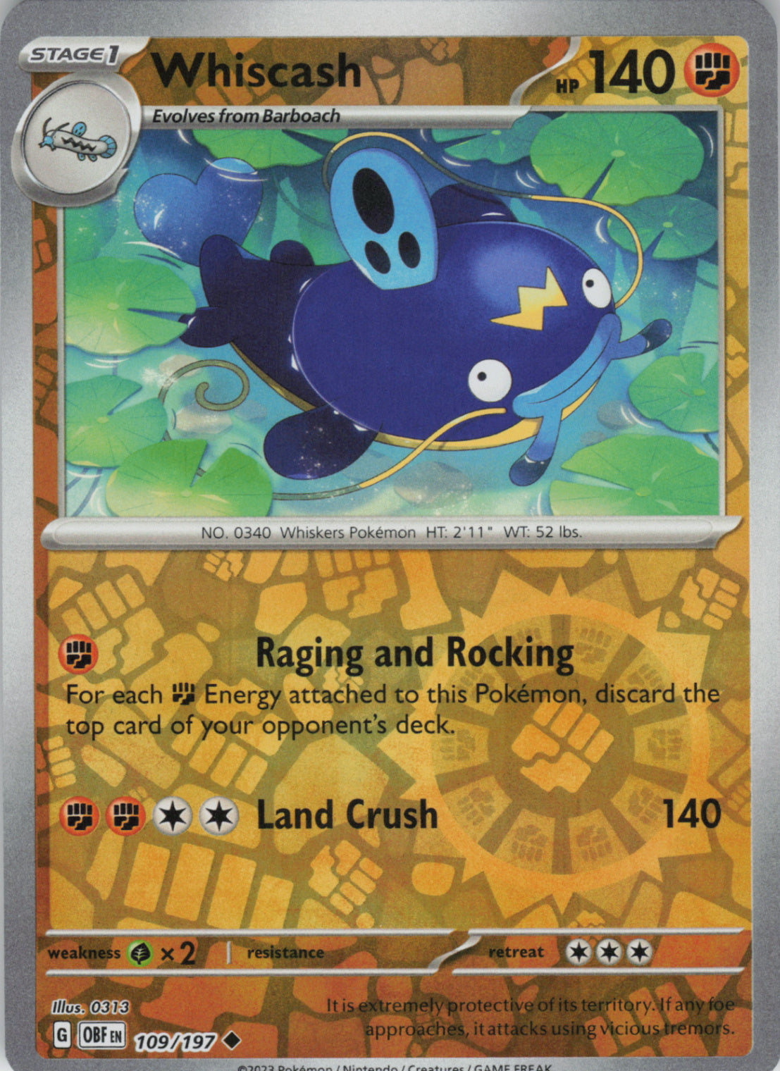 Whiscash Uncommon SV03: Obsidian Flames 109/197 NM